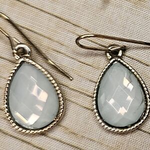 [Aqua Gemstone] Tear Drop Hook Earring ⭐️ Gold Toned Rim